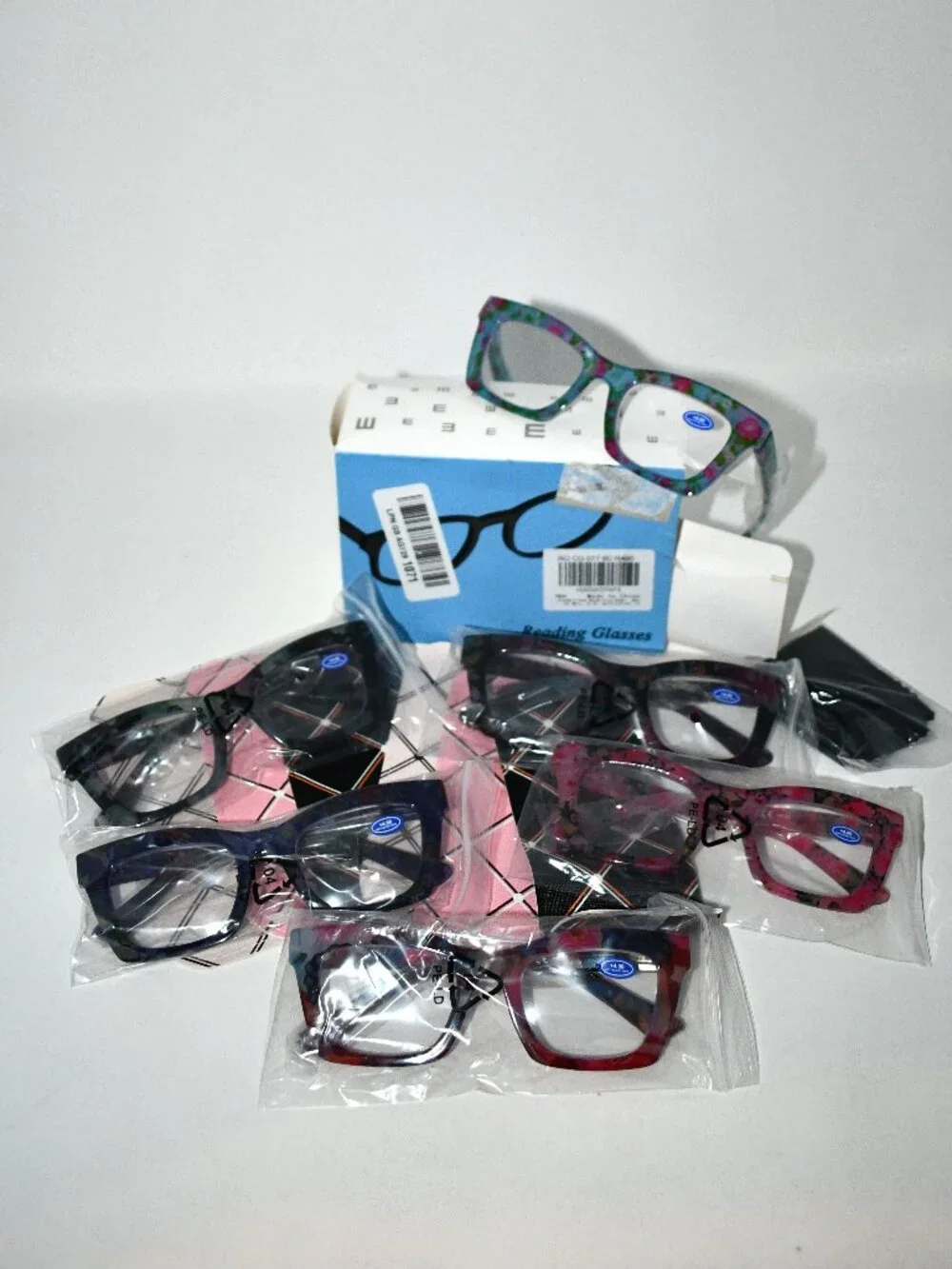 SIGVAN Reading Glasses, +4.00, Blue Light Blocking, Square Readers, 6 Pack, NWT